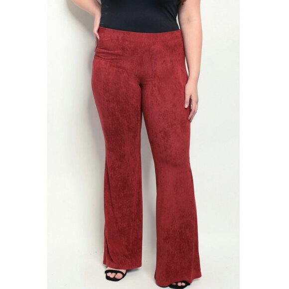 Dazz Brick Red Micro Suede Flare Leg Pants Bohemian Stretchy Plus Size 3X - Picture 1 of 7